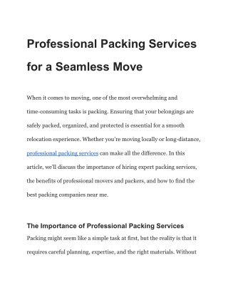 Professional Packing Services for a Seamless Move