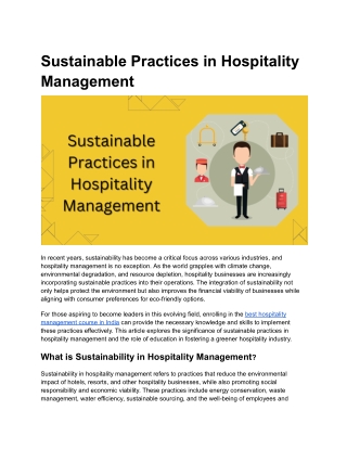 Sustainable Practices in Hospitality Management