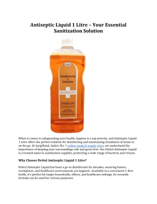 Antiseptic Liquid 1 Litre – Your Essential Sanitization Solution