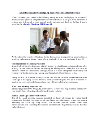 Family Physician in Old Bridge