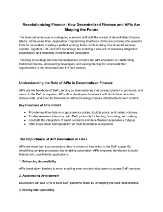 Revolutionizing Finance: How Decentralized Finance and APIs Are Shaping the Futu