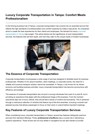 Luxury Corporate Transportation in Tampa Comfort Meets Professionalism