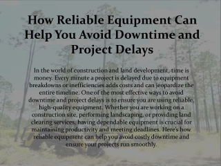 How Reliable Equipment Can Help You Avoid Downtime and Project Delays