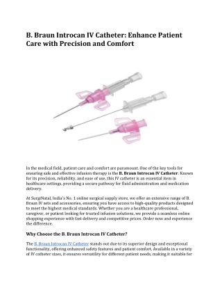 B. Braun Introcan IV Catheter: Enhance Patient Care with Precision and Comfort