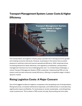 Transport Management System Lower Costs & Higher Efficiency