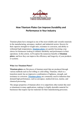 How Titanium Plates Can Improve Durability and Performance in Your Industry