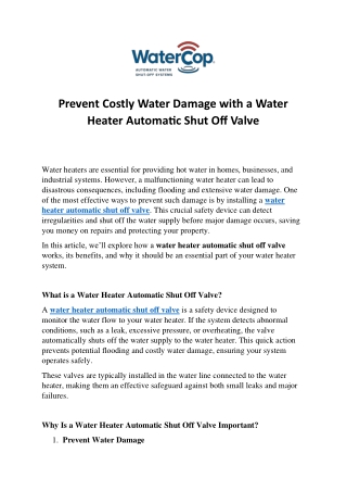 Prevent Costly Water Damage with a Water Heater Automatic Shut Off Valve