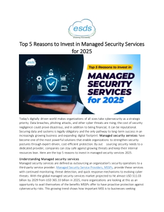 Top 5 Reasons to Invest in Managed Security Services for 2025