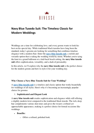 Navy Blue Tuxedo Suit The Timeless Classic for Modern Weddings