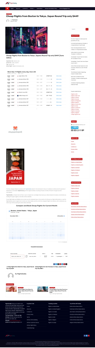 Cheap Flights from Boston to Tokyo, Japan Round Trip only $449