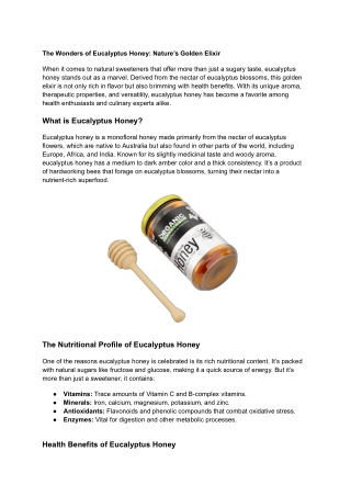 The Wonders of Eucalyptus Honey: Nature’s Golden Elixir