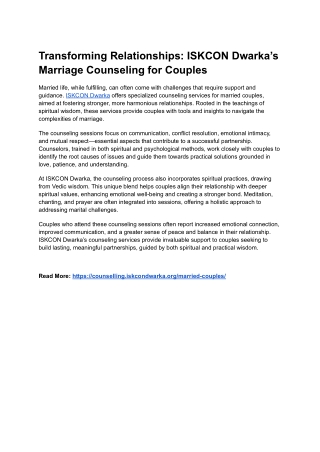 Transforming Relationships_ ISKCON Dwarka’s Marriage Counseling for Couples