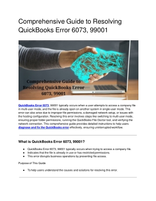 Comprehensive Guide to Resolving QuickBooks Error 6073, 99001
