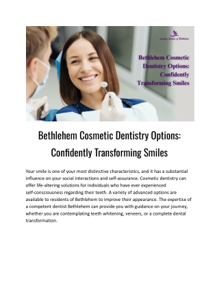 Bethlehem Cosmetic Dentistry Options: Confidently Transforming Smiles