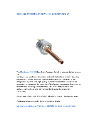 Manitowoc 2001263 Fan Cycle Pressure Switch _ PartsFe UK