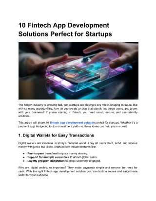 10 Fintech App Development Solutions Perfect for Startups