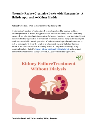 Reducing Creatinine Levels Naturally with Homeopathy: A Holistic Solution for Ki