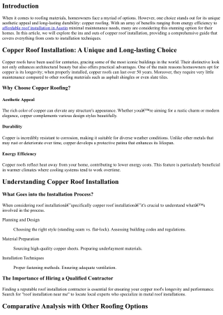 Copper Roof Installation: A Unique and Long-lasting Choice