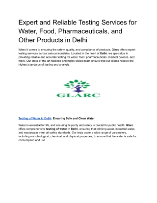 Expert and Reliable Testing Services for Water, Food, Pharmaceuticals, and Other Products in Delhi