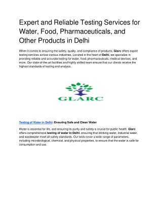 Expert and Reliable Testing Services for Water, Food, Pharmaceuticals, and Other Products in Delhi