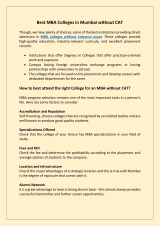 Best MBA Colleges in Mumbai without CAT