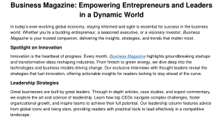 Business Magazine Empowering Entrepreneurs and Leaders in a Dynamic World