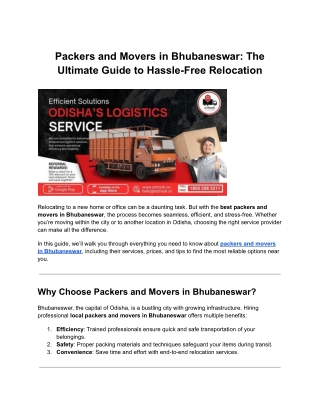 Packers and Movers in Bhubaneswar: The Ultimate Guide to Hassle-Free Relocation