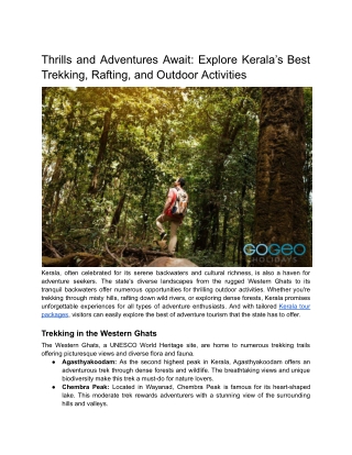 Thrills and Adventures Await_ Explore Kerala’s Best Trekking, Rafting, and Outdoor Activities