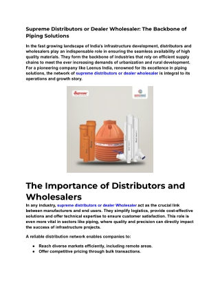 Supreme Distributors or Dealer Wholesaler_ The Backbone of Piping Solutions