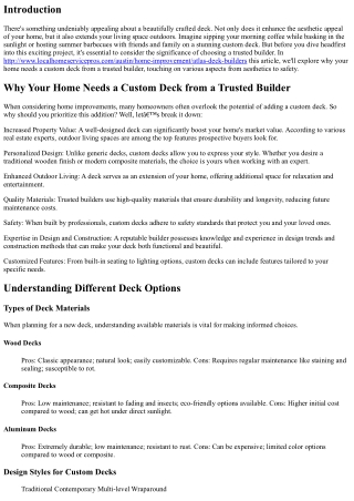 Why Your Home Needs a Custom Deck from a Trusted Builder