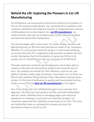 Behind the Lift Exploring the Pioneers in Car Lift Manufacturing