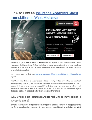 How to Find an Insurance-Approved Ghost Immobiliser in West Midlands