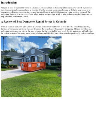 A Review of Best Dumpster Rental Prices in Orlando