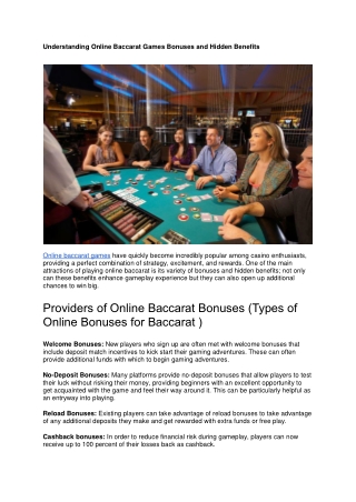 Understanding Online Baccarat Games Bonuses and Hidden Benefits
