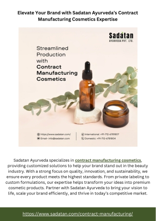 Elevate Your Brand with Sadatan Ayurveda’s Contract Manufacturing Cosmetics Expertise