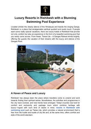 Luxury Resorts in Rishikesh with Stunning Swimming Pool Experience