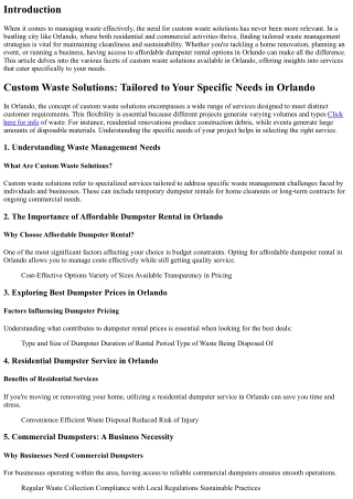 Custom Waste Solutions: Tailored to Your Specific Needs in Orlando