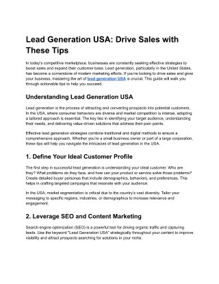 Lead Generation USA-Drive Sales with These Tips