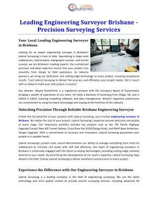 Leading Engineering Surveyor Brisbane - Precision Surveying Services