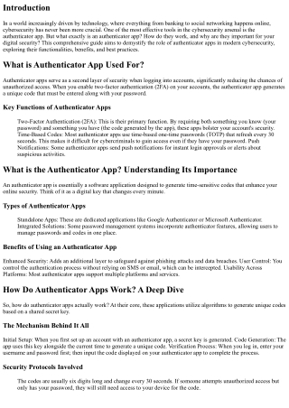 *The Role and Benefits of Authenticator Apps for Modern Cybersecurity: a Compreh