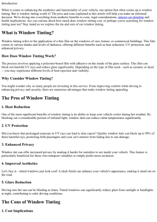 Is Window Tinting Worth It? The Pros and Cons Explained