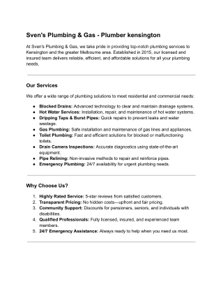 Sven's Plumbing & Gas - Plumber kensington