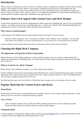 Enhance Your Curb Appeal with Custom Fence and Deck Designs
