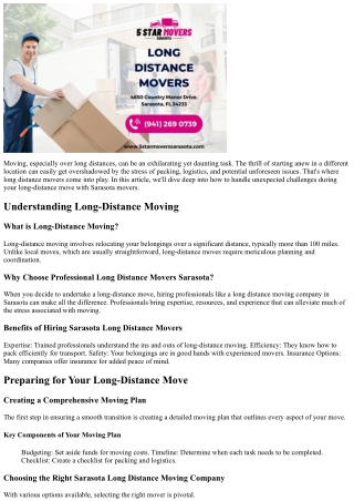 How to Handle Unforeseen Issues During a Long-Distance Move with Sarasota Movers