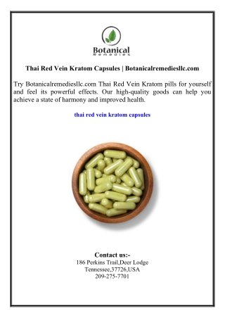 Thai Red Vein Kratom Capsules  Botanicalremediesllc.com