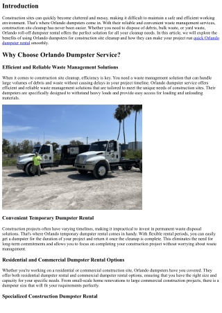 Construction Site Cleanup Made Easy with Orlando Dumpsters