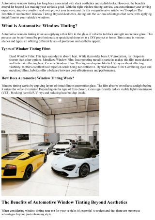 The Benefits of Automotive Window Tinting Beyond Aesthetics