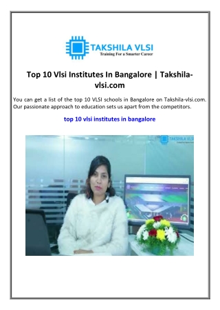 Top 10 Vlsi Institutes In Bangalore | Takshila-vlsi.com