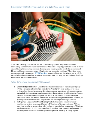 Emergency HVAC Services When and Why You Need Them