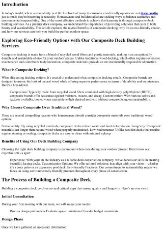 Exploring Eco-Friendly Options with Our Composite Deck Building Services